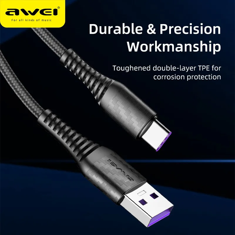 Ảnh Dây sạc Awei CL-69 Sạc nhanh 40W USB Type C Dây bện nylon An Toàn Ổn Định Chính hãng 1