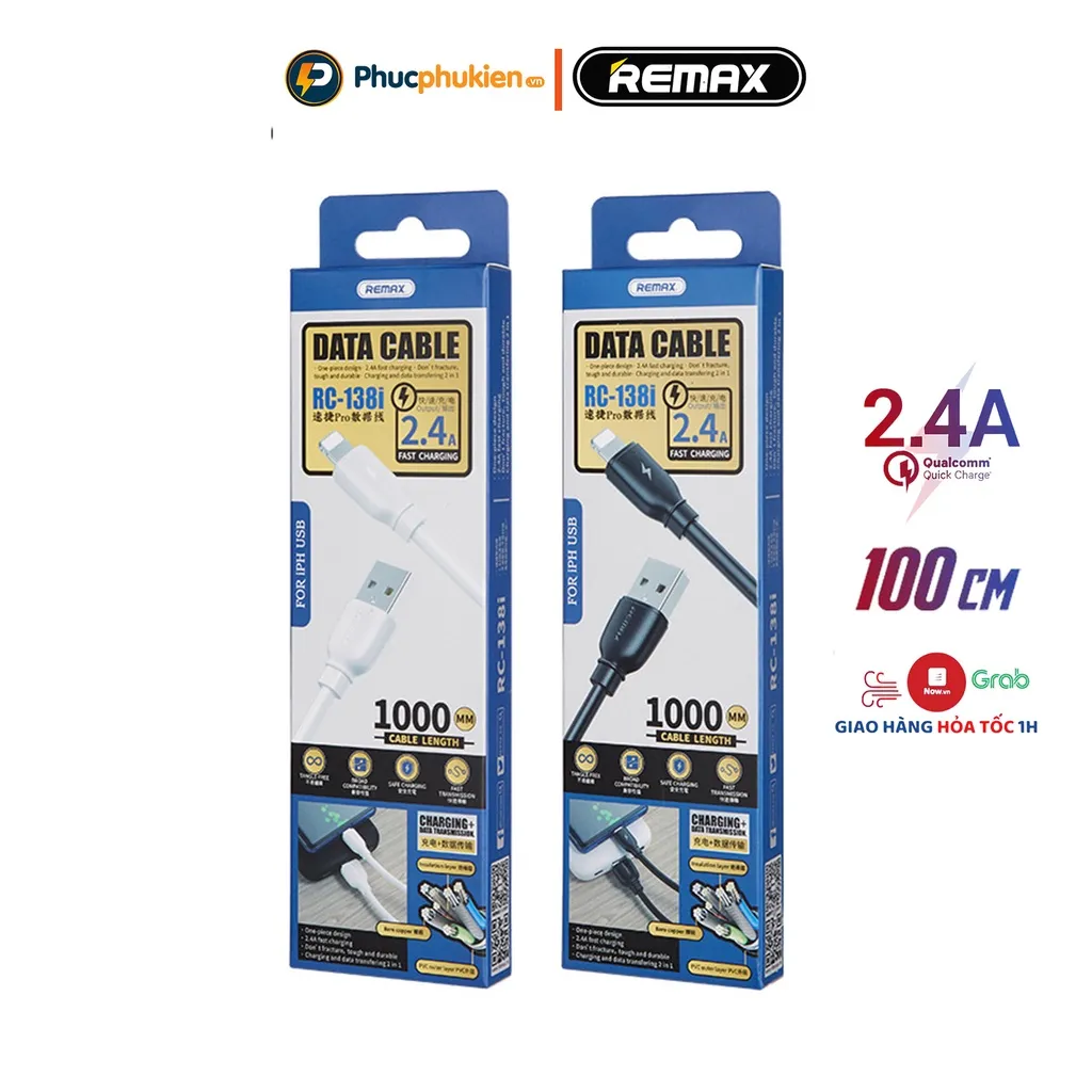 Ảnh Dây sạc chính hãng Remax 138i hỗ trợ sạc nhanh 12w cho smart phone - Phúc Phụ Kiện Bảo hành 12 tháng 1 đổi 1 2