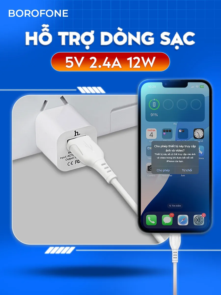 Ảnh Dây sạc iphone Borofone BX51, Dây cáp sạc chống đứt gãy 2.4A dài 1 mét cho iphone/android 3