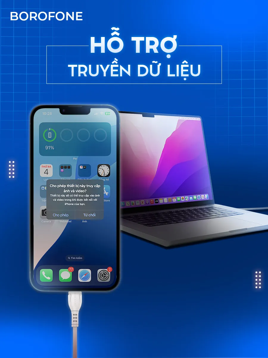 Ảnh Dây sạc iphone Borofone BX51, Dây cáp sạc chống đứt gãy 2.4A dài 1 mét cho iphone/android 4