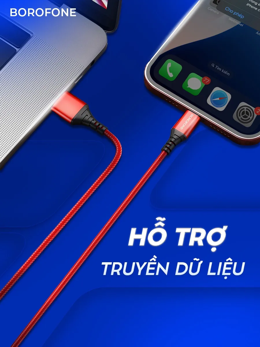 Ảnh Dây sạc iphone Borofone BX54, Dây cáp sạc bọc dù chống đứt gãy 2.4A dài 1 mét cho iphone/android 3