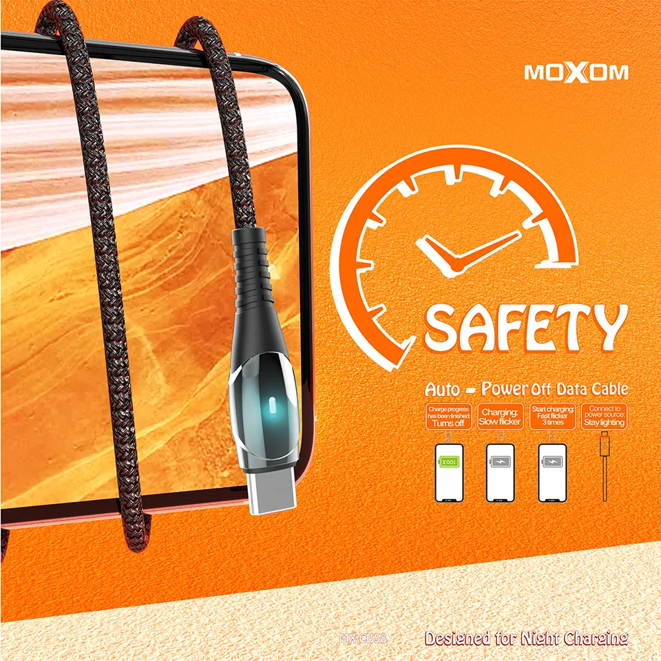 Ảnh Dây sạc Lighting/Type-C/Micro tự ngắt MOXOM bọc dù dùng cho 7 8 x xs max 11 12 13 14 Samsung Oppo Xiaomi Redmi 1
