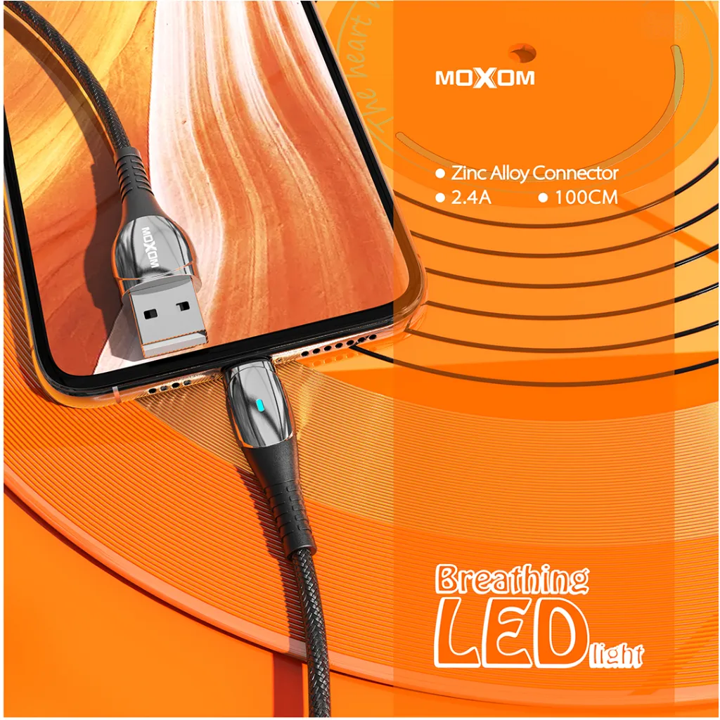 Ảnh Dây sạc Lighting/Type-C/Micro tự ngắt MOXOM bọc dù dùng cho 7 8 x xs max 11 12 13 14 Samsung Oppo Xiaomi Redmi 2