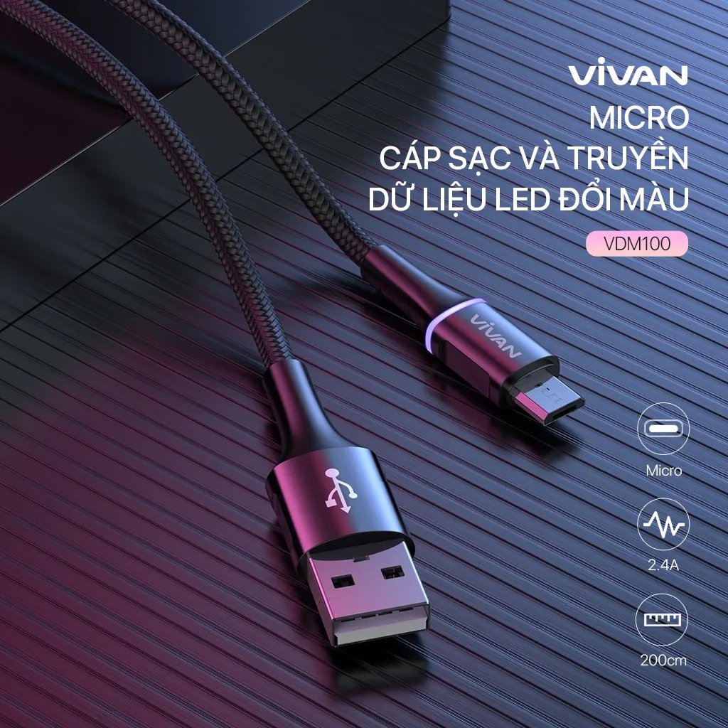 Ảnh Dây sạc MicroUSB/ TypeC/ Lin VIVAN VDM/VDC/VDL 2.4A Thân cáp bọc dù, Dài 100cm/ 120cm - Hàng Chính Hãng 2