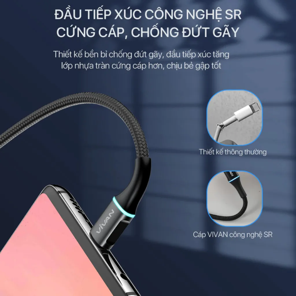 Ảnh Dây sạc MicroUSB/ TypeC/ Lin VIVAN VDM/VDC/VDL 2.4A Thân cáp bọc dù, Dài 100cm/ 120cm - Hàng Chính Hãng 3
