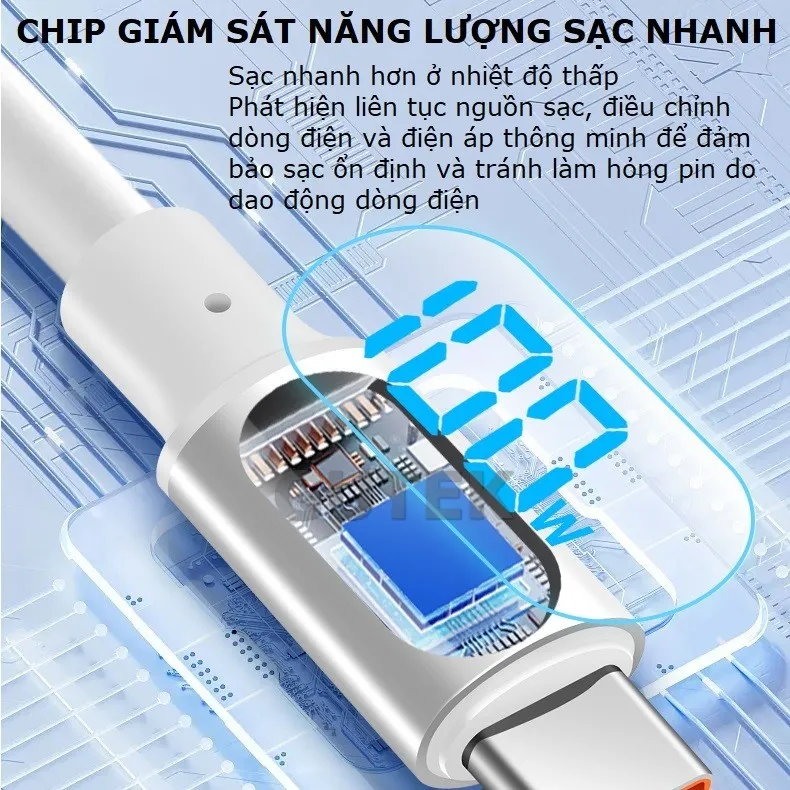 Ảnh Dây sạc nhanh 100W Type-C chính hãng có màn hình Led báo công suất cáp sạc – Gutek S520 3