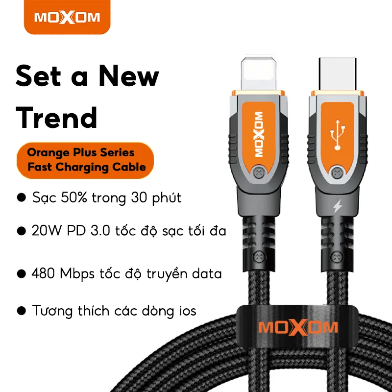 Ảnh Dây sạc nhanh 20w TypeC to L chuyên dùng cho xsmax 11 12 13 14 promax siêu bền bỉ MOXOM CB89 dài 1m 1