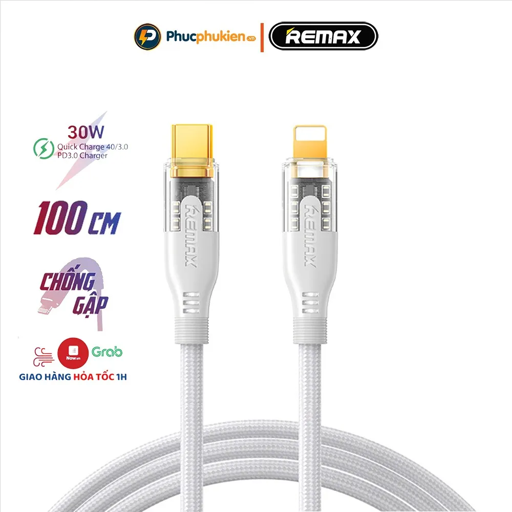 Ảnh Dây sạc nhanh 30w Type C to L Remax C171 cho 14 Pro max trở xuống - Phúc Phụ Kiện Bảo hành 12 tháng 1