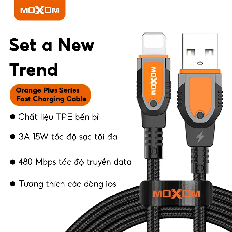 Ảnh Dây sạc nhanh 3A chuyên dùng cho 7 8 plus x xs max 11 12 13 14 pro max siêu bền MOXOM CB87 1