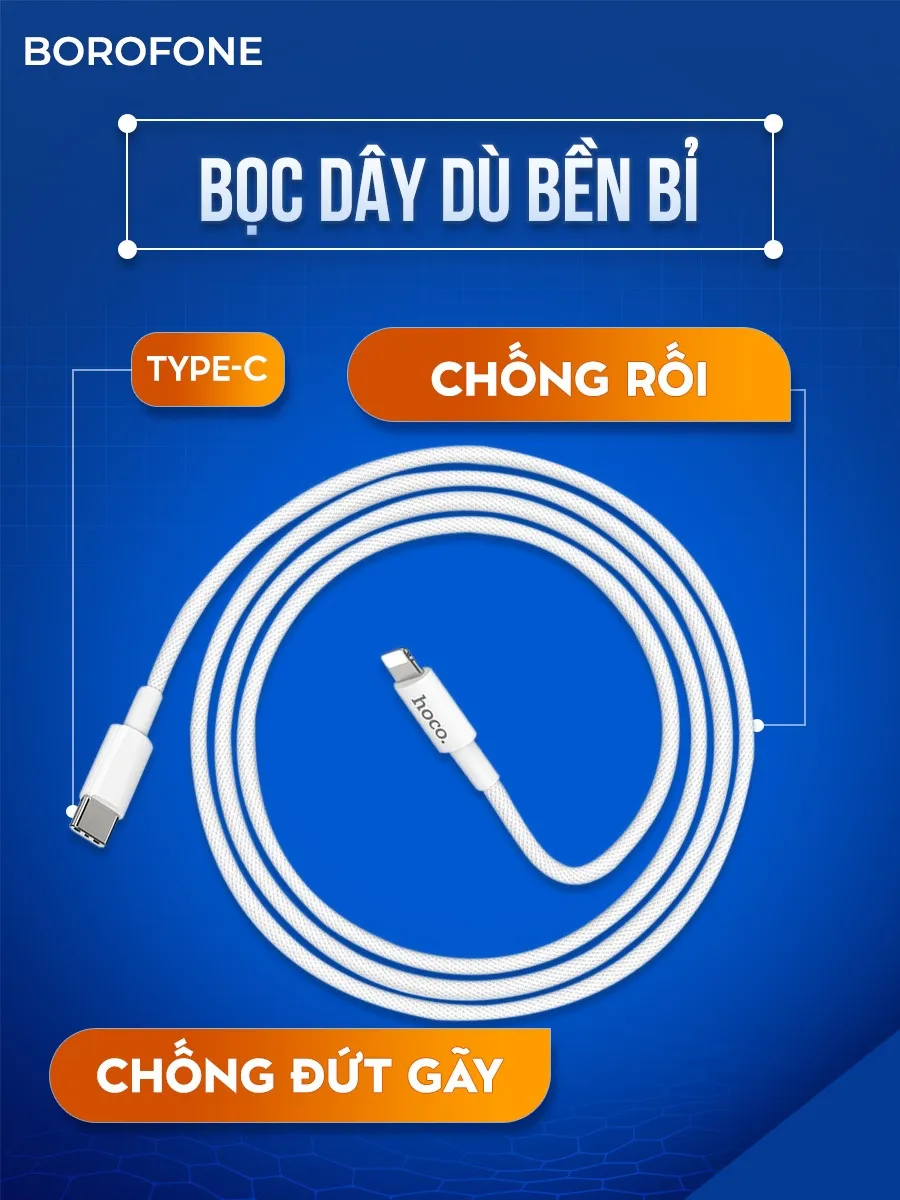 Ảnh Dây sạc nhanh Hoco X56 H-UPF01-GR bọc nylon bện,hỗ trợ dòng sạc 3.0A, PD 20W, dài 1M cho iphone ipad 3