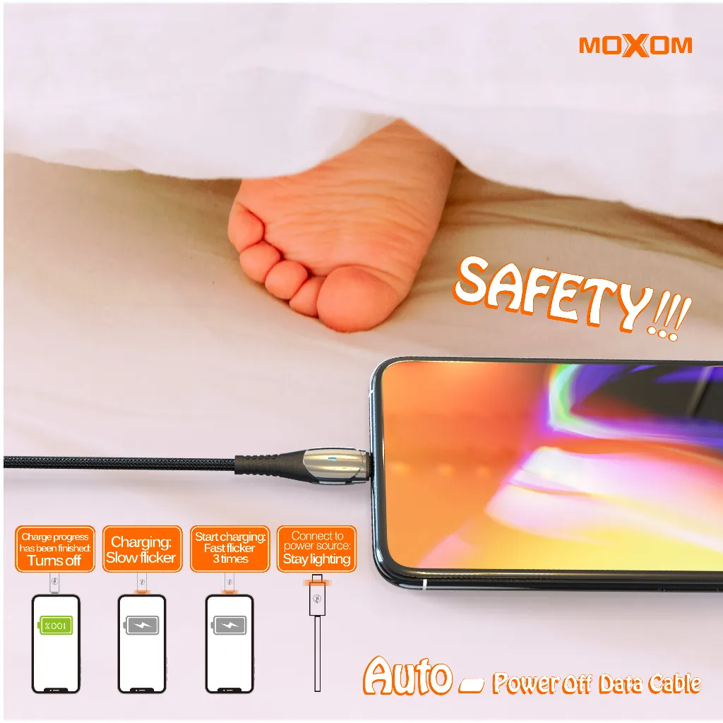 Ảnh Dây sạc Type-C tự ngắt 2.4a Moxom sạc nhanh bọc dù siêu bền dài 1m dùng cho Samsung Oppo Xiaomi Redmi, CB58 3