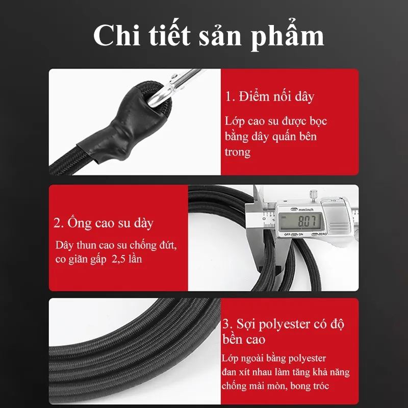 Ảnh Dây thun ràng xe máy MYT Dây đai tròn móc thép đàn hồi buộc hành lý hàng hóa tăng chỉnh 1m 2m 3m 4m 4