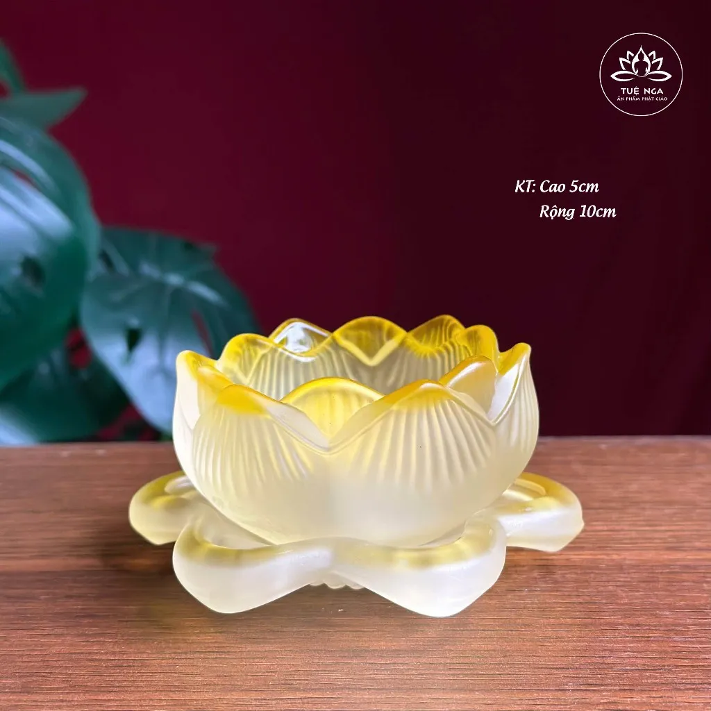 Ảnh Đế Nến Hoa Sen Lưu Ly, Màu Trắng, Vàng, Xanh - Tuệ Nga 3