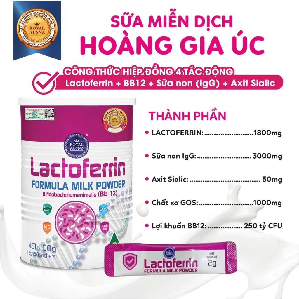Ảnh DEAL - Sữa Hoàng Gia Úc Lactoferrin Formula Milk BB-12 ROYAL AUSNZ Hỗ Trợ Tăng Cường Hệ Miễn Dịch Cho Trẻ 100g 2