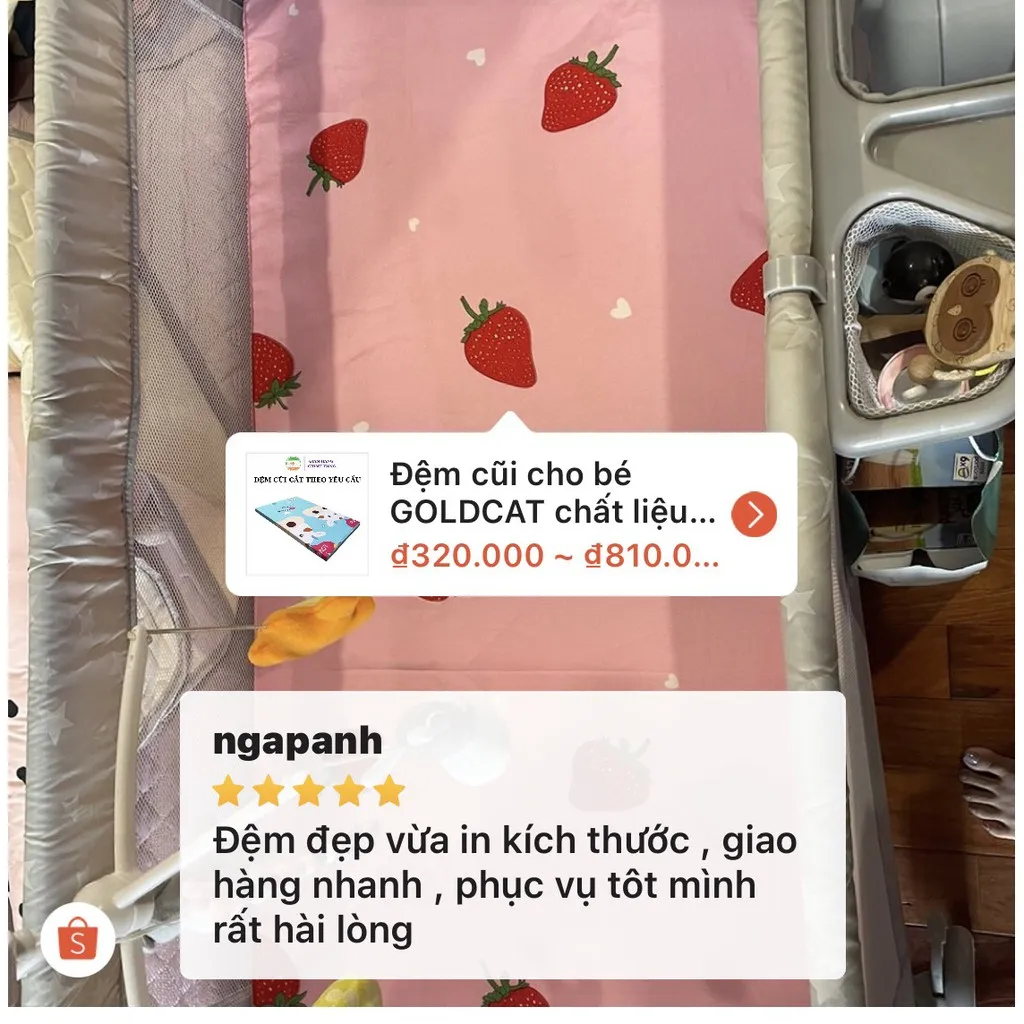 Ảnh Đệm Cũi Vải Cho Bé GOLDCAT Size 60x120CM, Chất Liệu Bông Ép Tiêu Chuẩn 5cm Đàn Hồi Tốt Thấm Hút Mồ Hôi 3