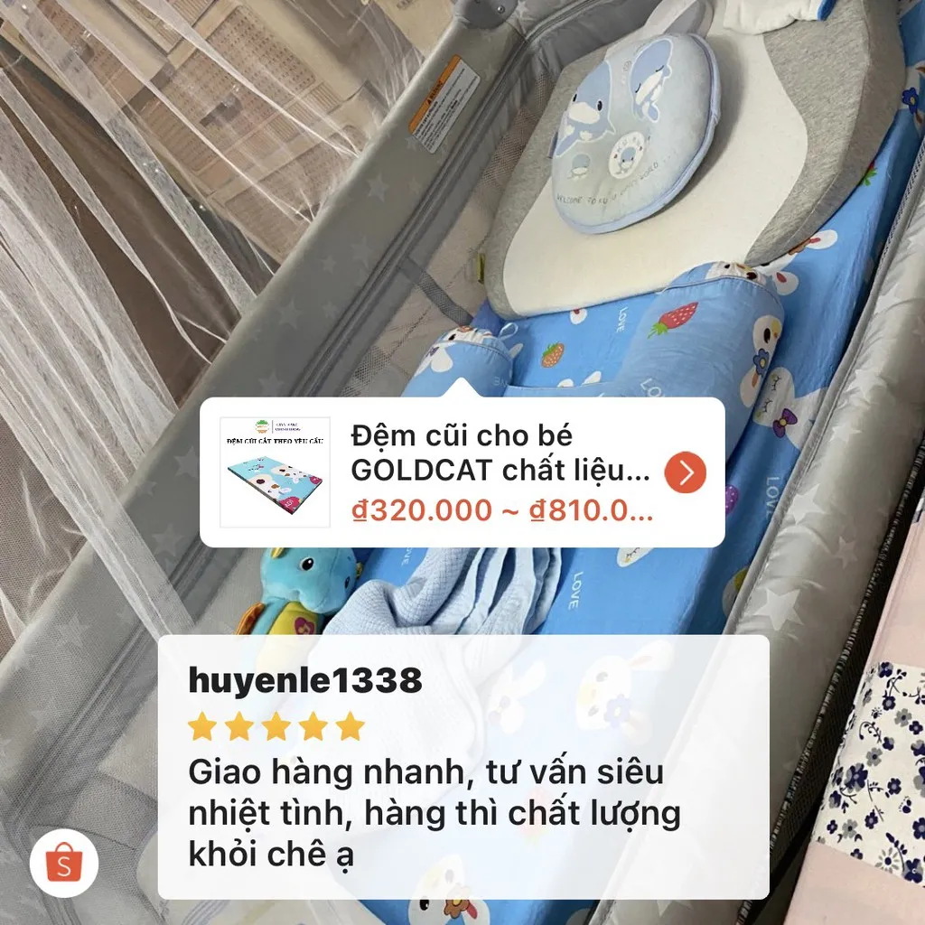 Ảnh Đệm Cũi Vải Cho Bé GOLDCAT Size 60x120CM, Chất Liệu Bông Ép Tiêu Chuẩn 5cm Đàn Hồi Tốt Thấm Hút Mồ Hôi 4