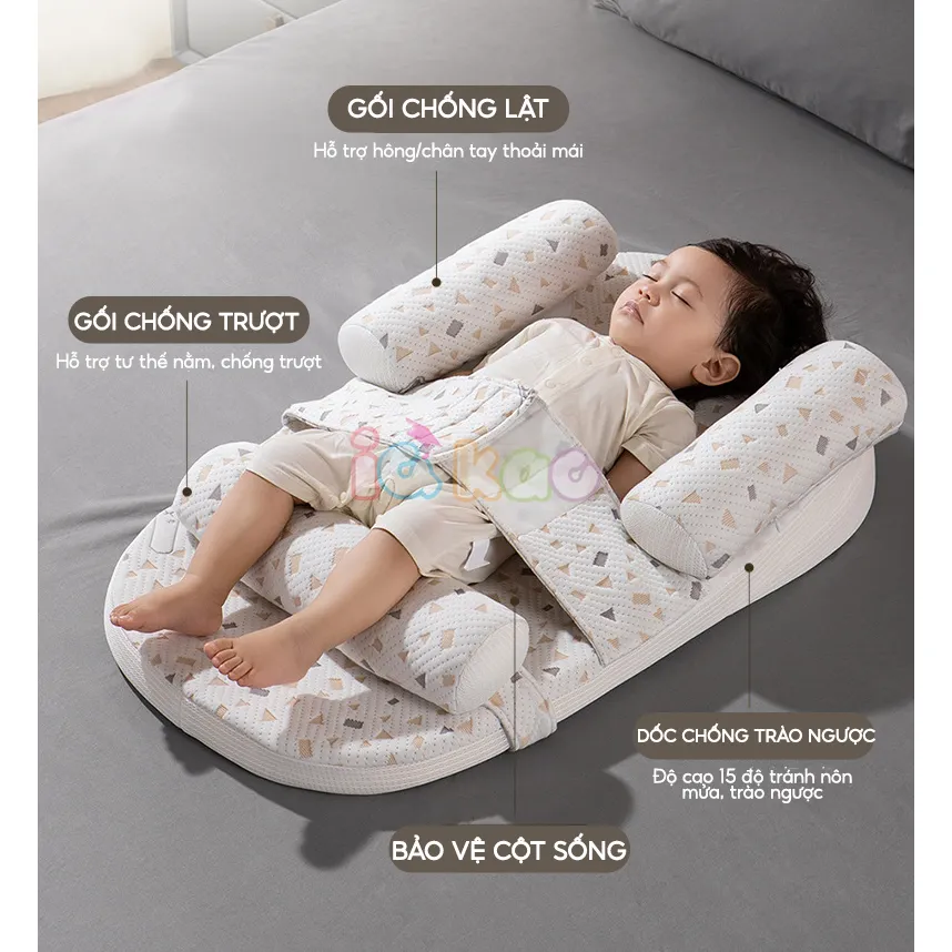 Ảnh Đệm Gối Chống Trào Ngược Sơ Sinh IQKAO Tặng Chăn Ủ Choàng, Kèm Gối Chặn Giúp Bé Ngủ Ngon, Hỗ Trợ Tiêu Hóa Chống Nôn BI01 2