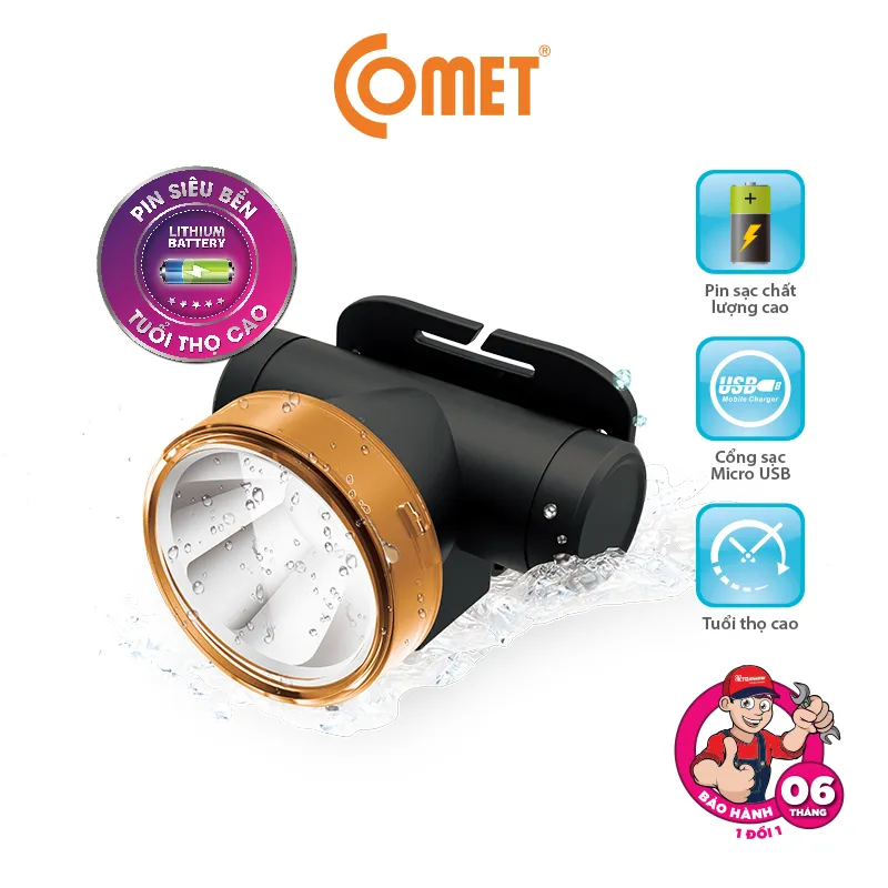 Ảnh Đèn Pin Sạc Led Đội Đầu Comet CRT1614 2W có choá rời lắp vào đổi màu ánh sáng từ Trắng sang Vàng 2