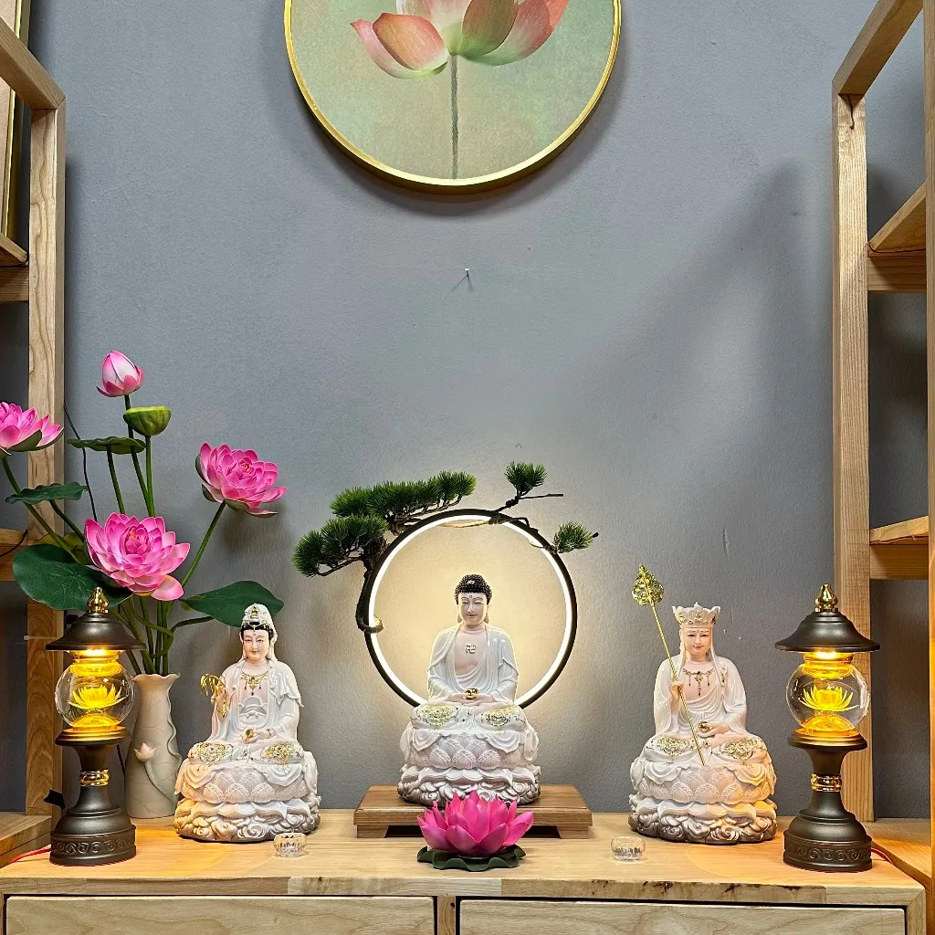Ảnh Đèn Thờ Hoa Sen Pha Lê Hình Cầu, Thân Hợp Kim Nâu, Đèn Thờ LED - Tuệ Nga 4