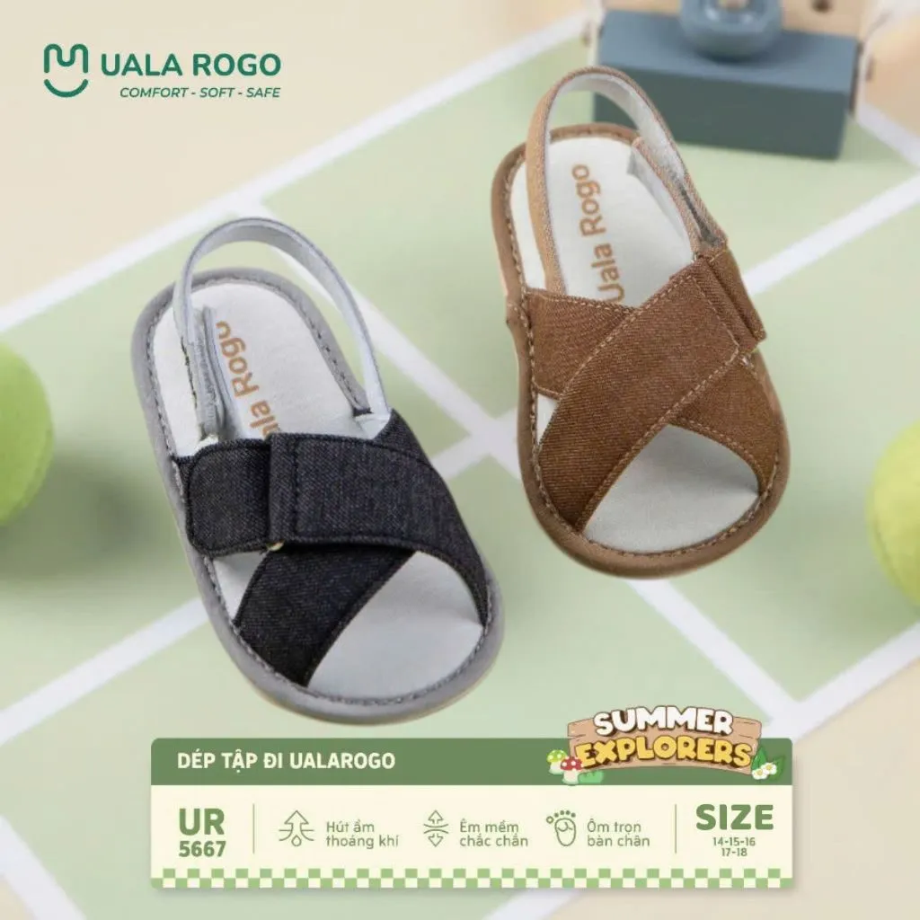 Ảnh Dép bé trai bé gái tập đi Ualarogo sandal đế cao su chống trượt quai dán điều chỉnh rộng chật 5667 1