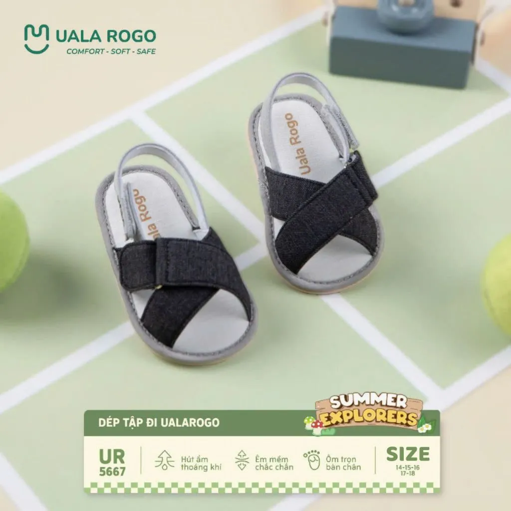 Ảnh Dép bé trai bé gái tập đi Ualarogo sandal đế cao su chống trượt quai dán điều chỉnh rộng chật 5667 2
