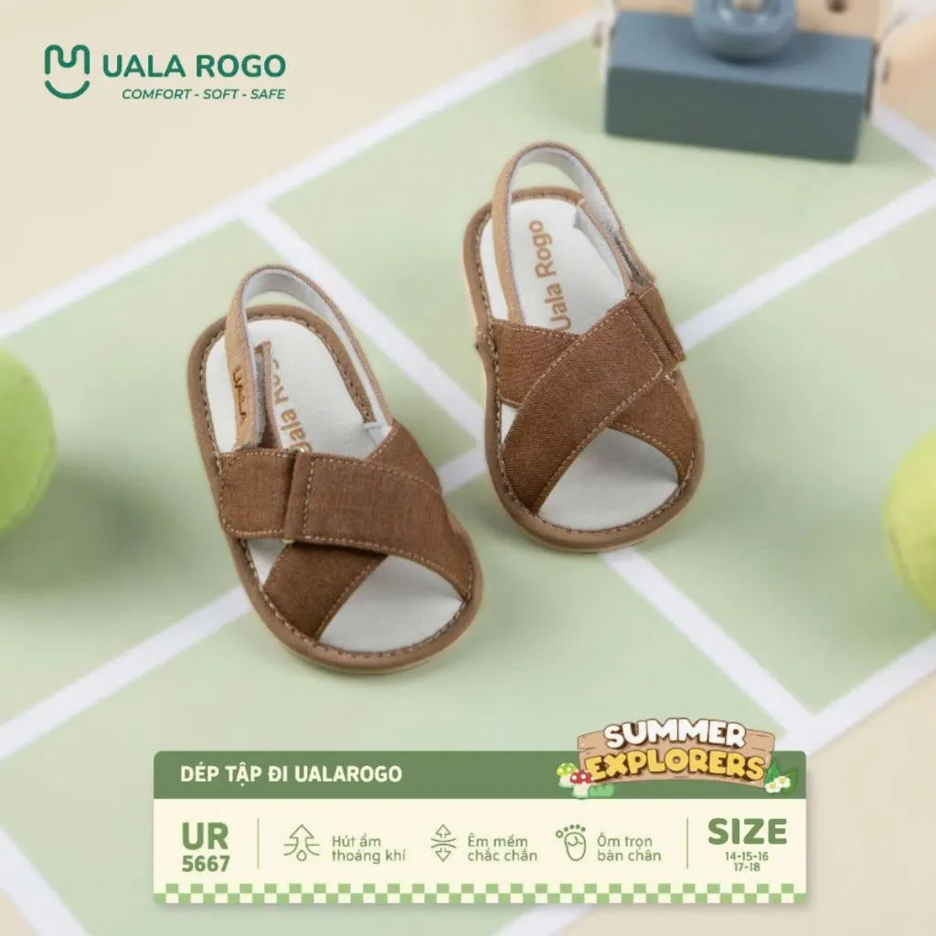 Ảnh Dép bé trai bé gái tập đi Ualarogo sandal đế cao su chống trượt quai dán điều chỉnh rộng chật 5667 3