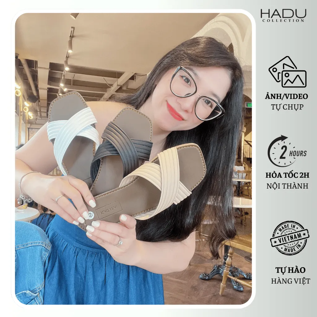 Ảnh Dép Bệt Nữ Quai Chéo Sọc HADU K115D, Đế Cao Su Chống Trơn Trượt, Bảo Hành 12T 2