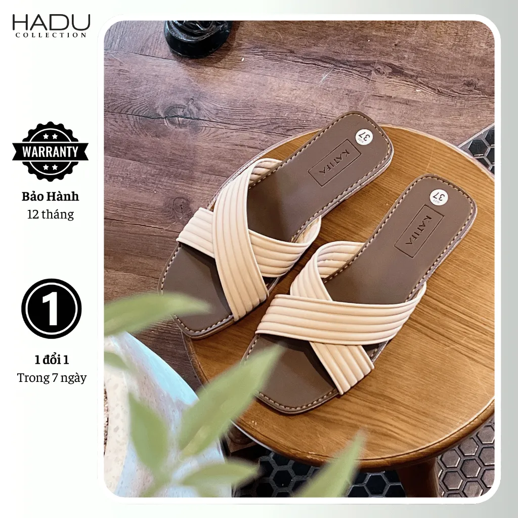Ảnh Dép Bệt Nữ Quai Chéo Sọc HADU K115D, Đế Cao Su Chống Trơn Trượt, Bảo Hành 12T 3
