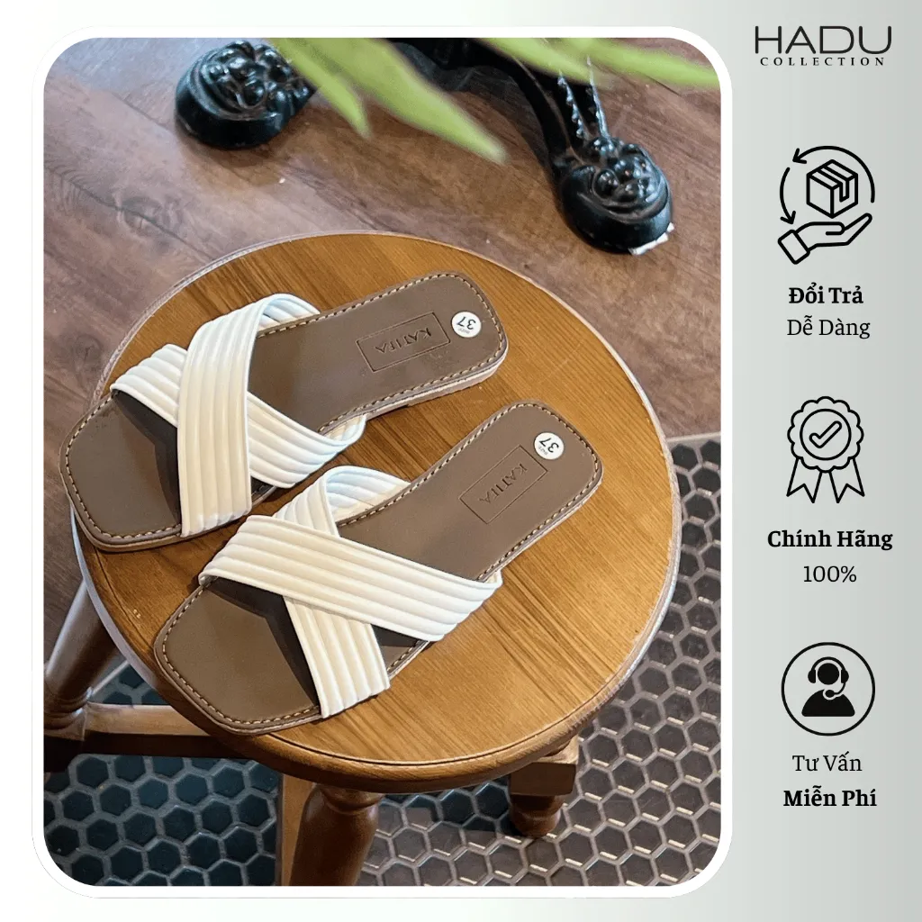 Ảnh Dép Bệt Nữ Quai Chéo Sọc HADU K115D, Đế Cao Su Chống Trơn Trượt, Bảo Hành 12T 4