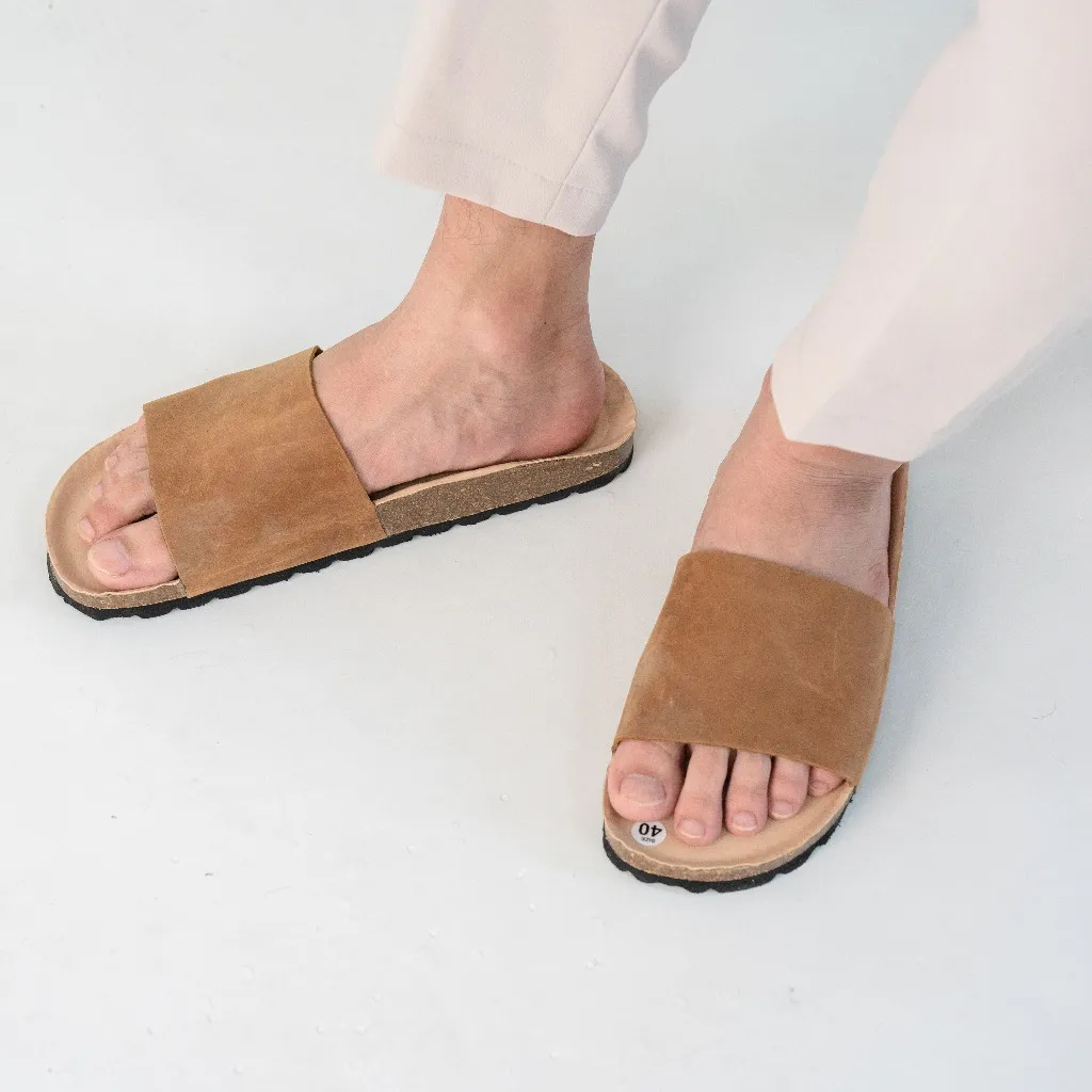 Ảnh Dép Birken Đế Trấu BIOLINE Official Thiết Kế Unisex Quai Nguyên Tấm Da Bò Nâu Đậm - DK05 2