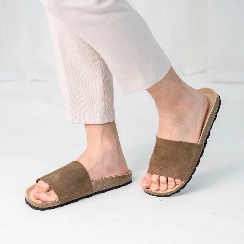 Ảnh Dép Birken Đế Trấu BIOLINE Official Thiết Kế Unisex Quai Nguyên Tấm Da Bò Nâu Đậm - DK05 3