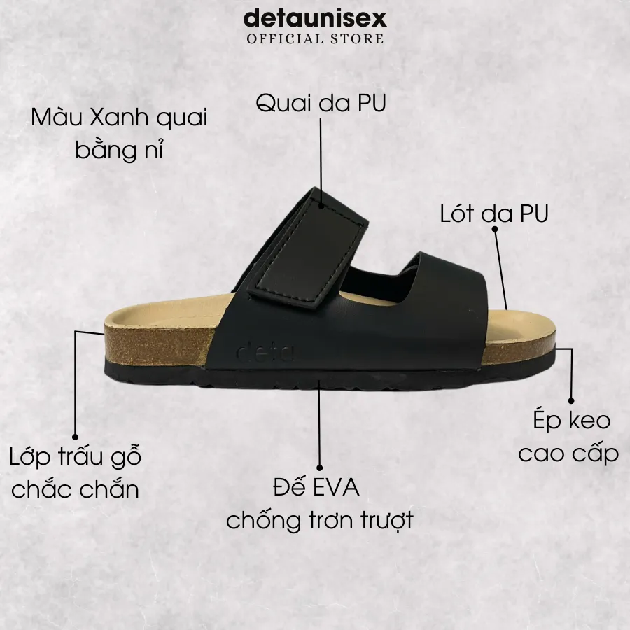 Ảnh Dép Birken đế trấu nam 2 quai ngang Detaunisex lót si kem - DETA25D 3