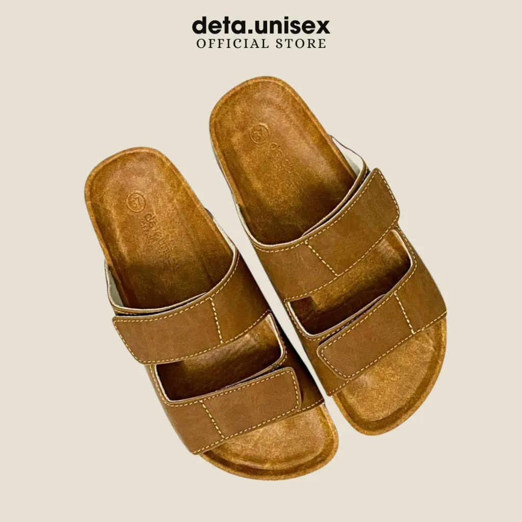 Ảnh Dép Birken đế trấu nam da sáp tái chế 2 quai ngang xé dán Detaunisex lót si - DEBO25 1