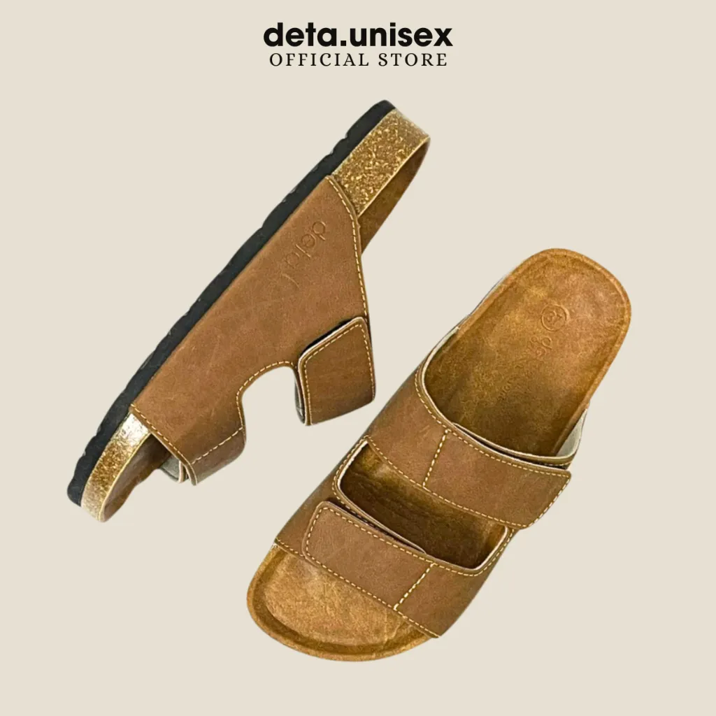 Ảnh Dép Birken đế trấu nam da sáp tái chế 2 quai ngang xé dán Detaunisex lót si - DEBO25 2