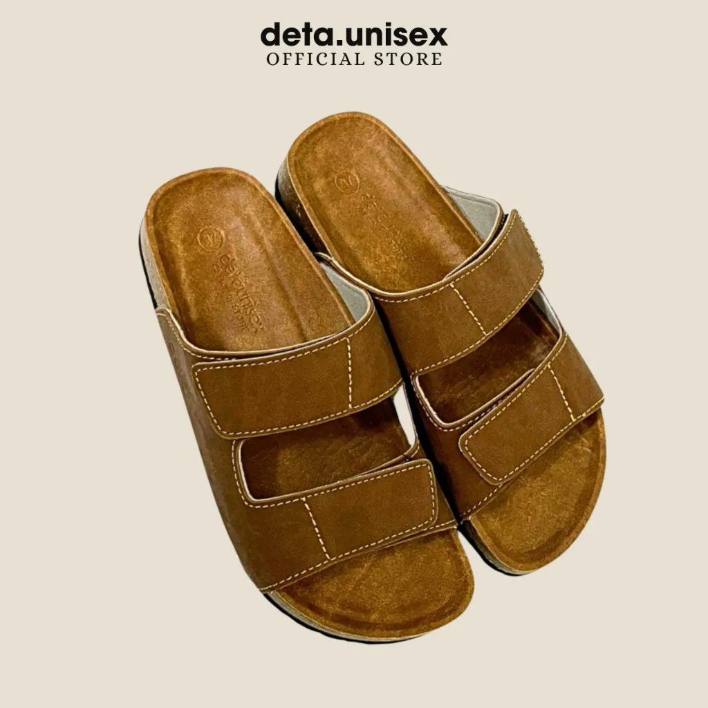 Ảnh Dép Birken đế trấu nam da sáp tái chế 2 quai ngang xé dán Detaunisex lót si - DEBO25 3
