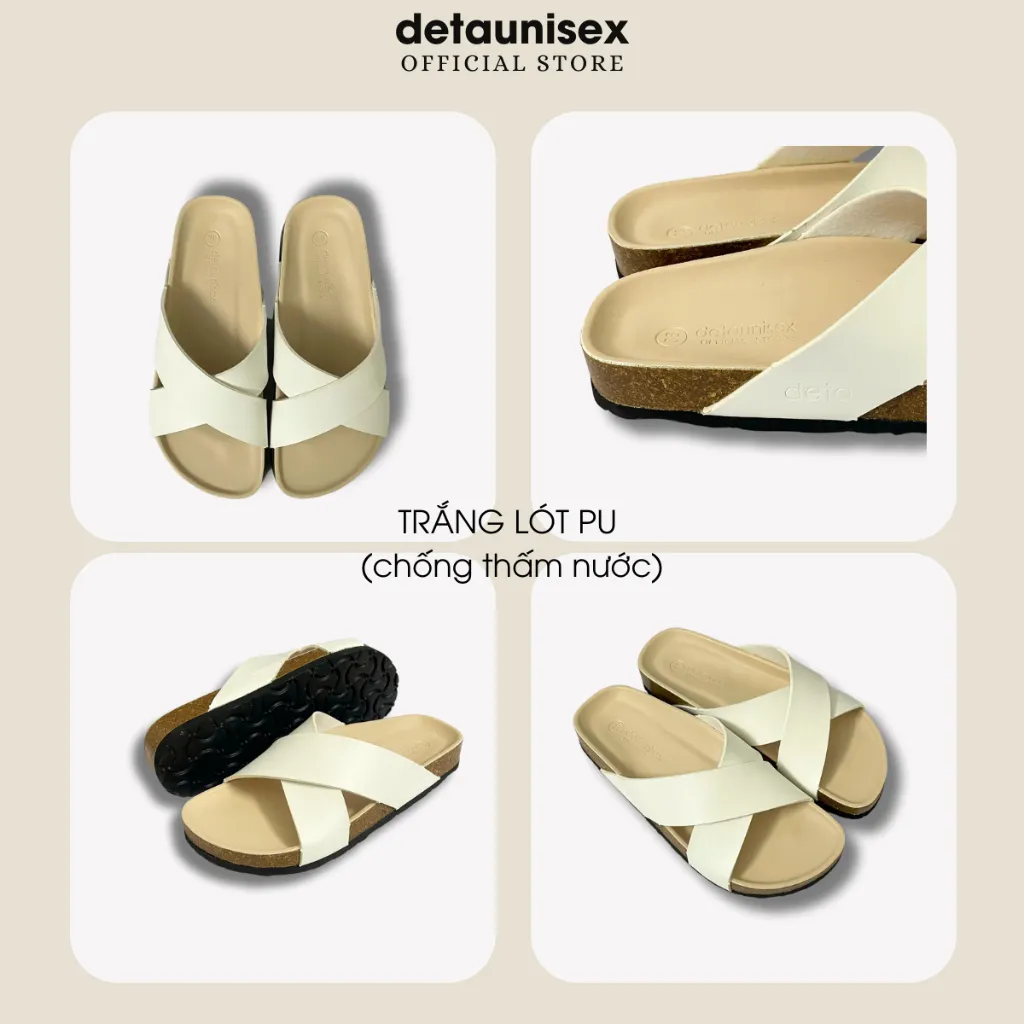 Ảnh Dép Birken Đế Trấu Quai Chéo Nam Nữ Chữ X màu Trắng DETAUNISEX - DETA23TD 2