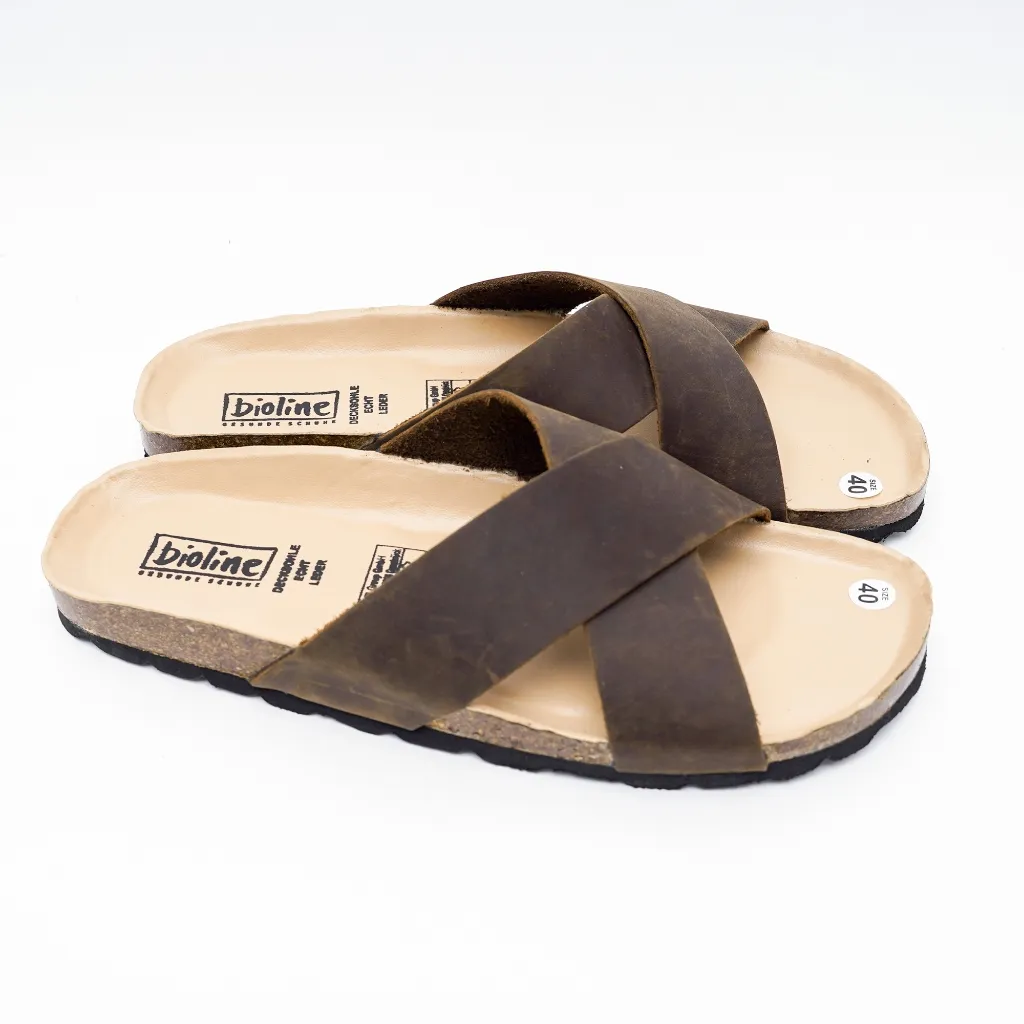 Ảnh Dép Birken Đế Trấu BIOLINE Official Thiết Kế Unisex Quai Chữ X Da Bò Thật  - D03 3