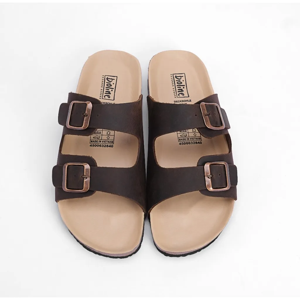 Ảnh Dép Birken Đế Trấu Hai Quai Ngang Da Bò Thương Hiệu BIOLINE - D01 3
