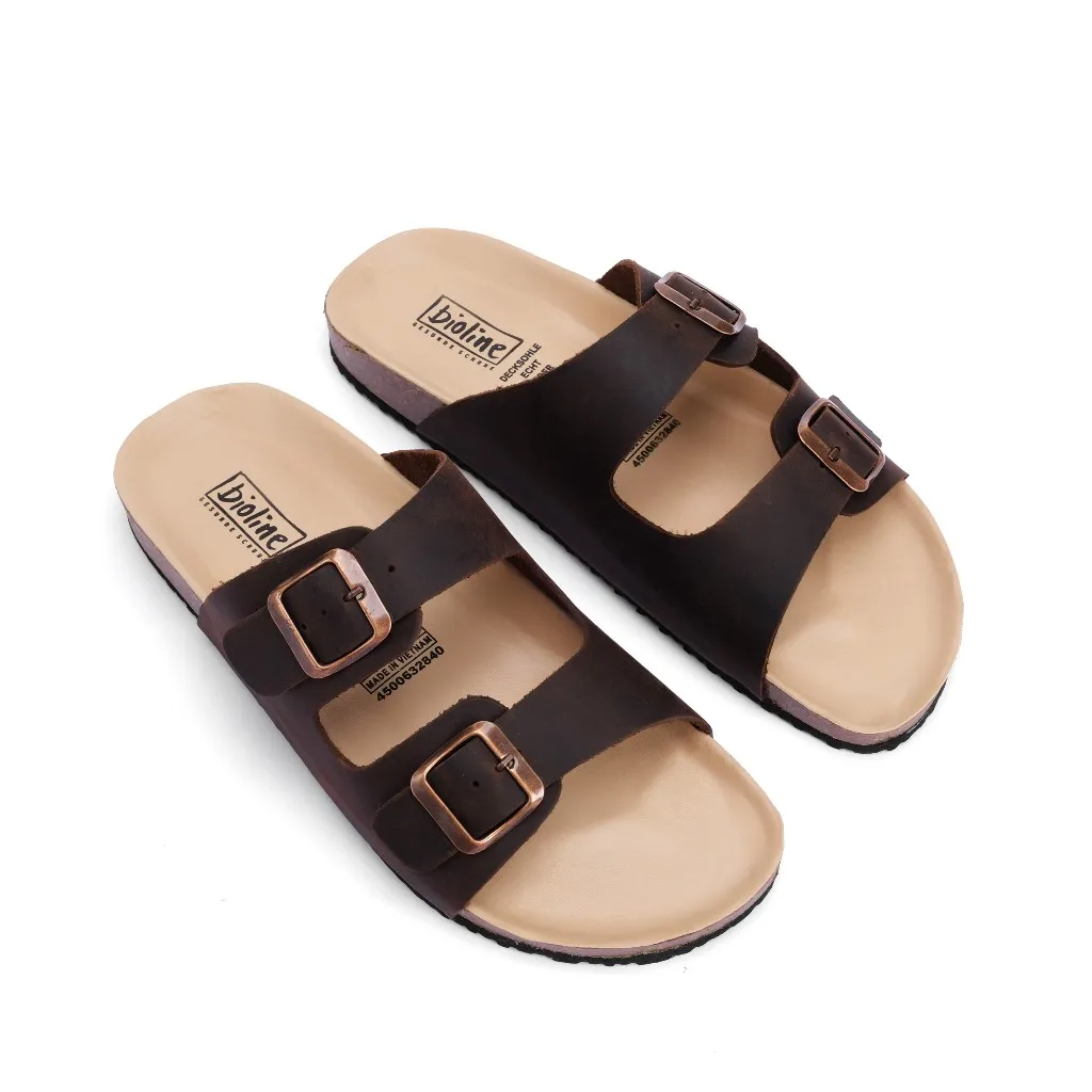 Ảnh Dép Birken Đế Trấu Hai Quai Ngang Da Bò Thương Hiệu BIOLINE - D01 4
