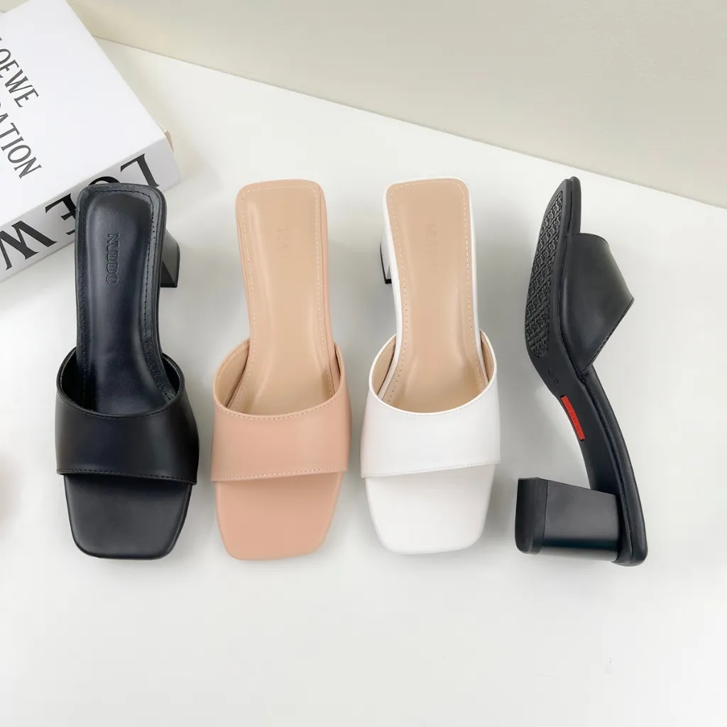Ảnh Dép Cao Gót Nữ Công Sở Đế Vuông 5 Phân, Guốc Sandal Nữ Hở Mũi Quai Ngang Êm Chân NUDDO _ND321 2