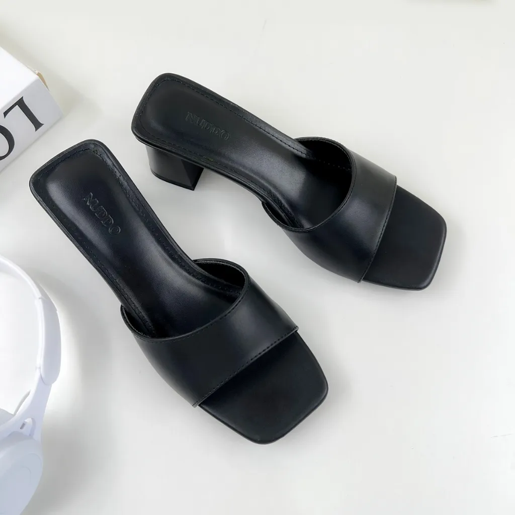 Ảnh Dép Cao Gót Nữ Công Sở Đế Vuông 5 Phân, Guốc Sandal Nữ Hở Mũi Quai Ngang Êm Chân NUDDO _ND321 4