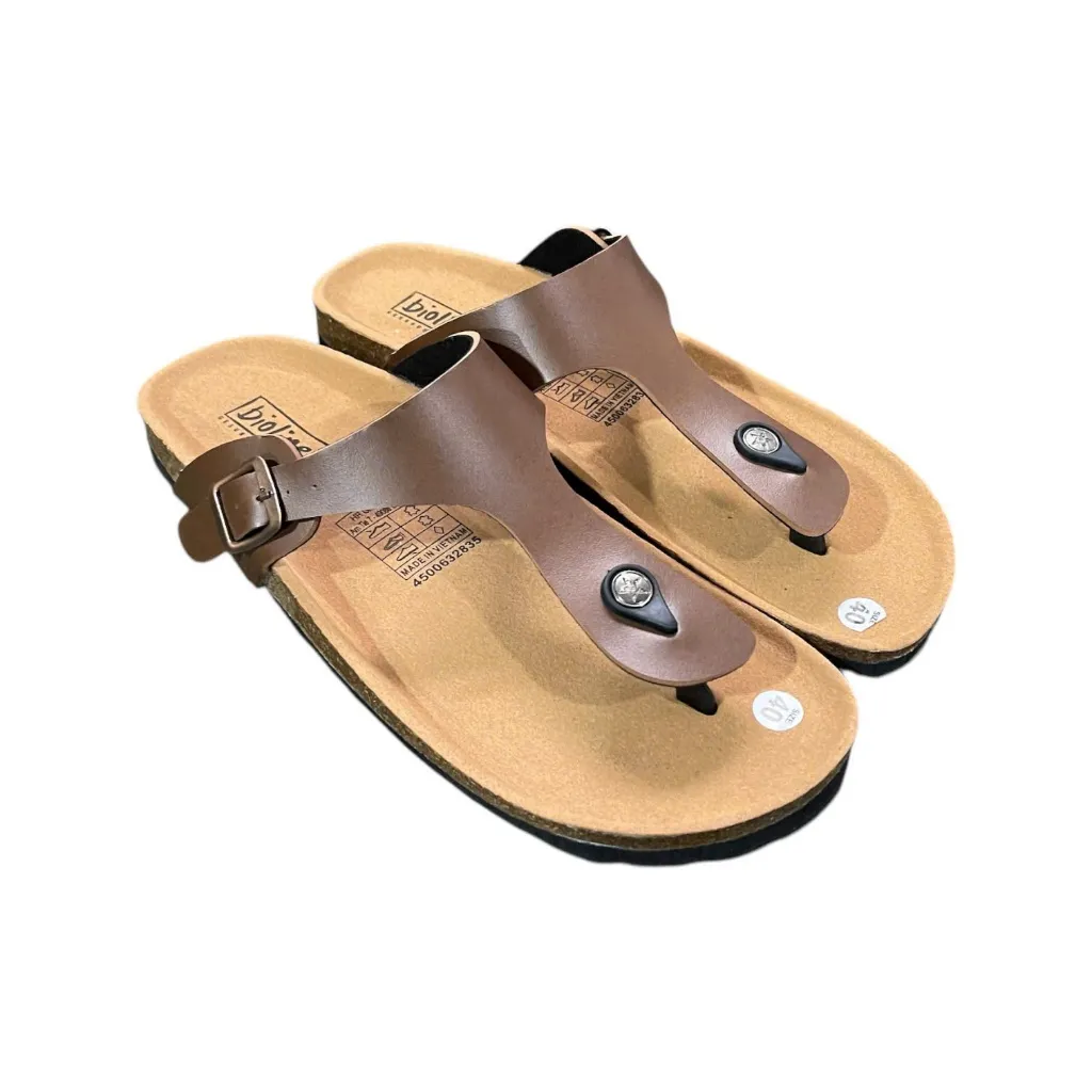 Ảnh Dép công sở Birken Đế Trấu BIOLINE Official Unisex Nam nữ Quai Da Pu Tách Ngón - PU07 1