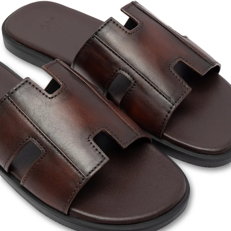 Ảnh Dép da bò nam chữ H FTT Leather quai ngang màu nâu dáng trơn đế cao cấp bền, nhẹ, độ bám tốt D10541 3
