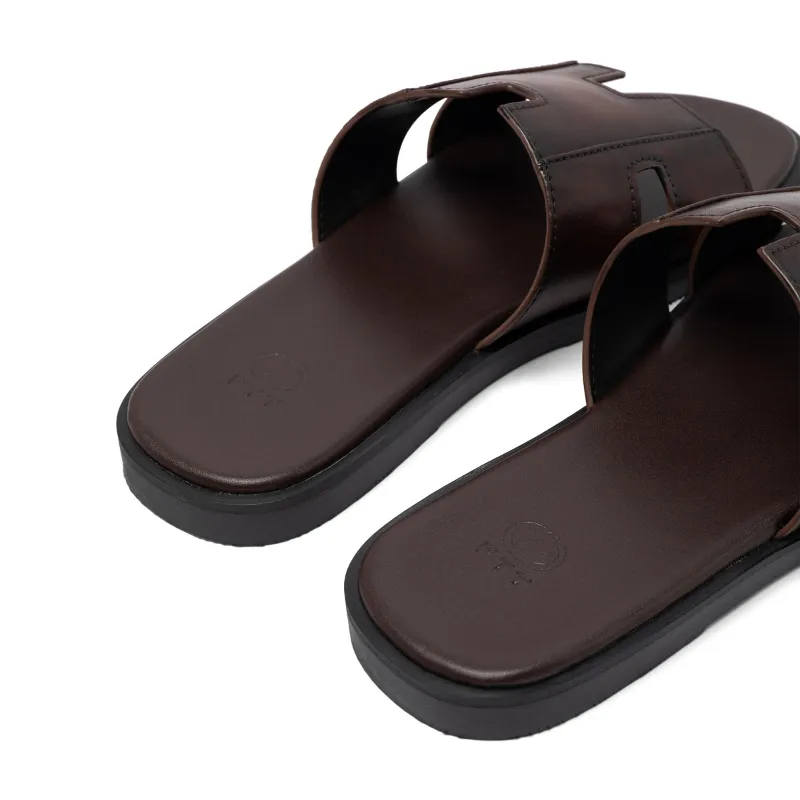 Ảnh Dép da bò nam chữ H FTT Leather quai ngang màu nâu dáng trơn đế cao cấp bền, nhẹ, độ bám tốt D10541 4