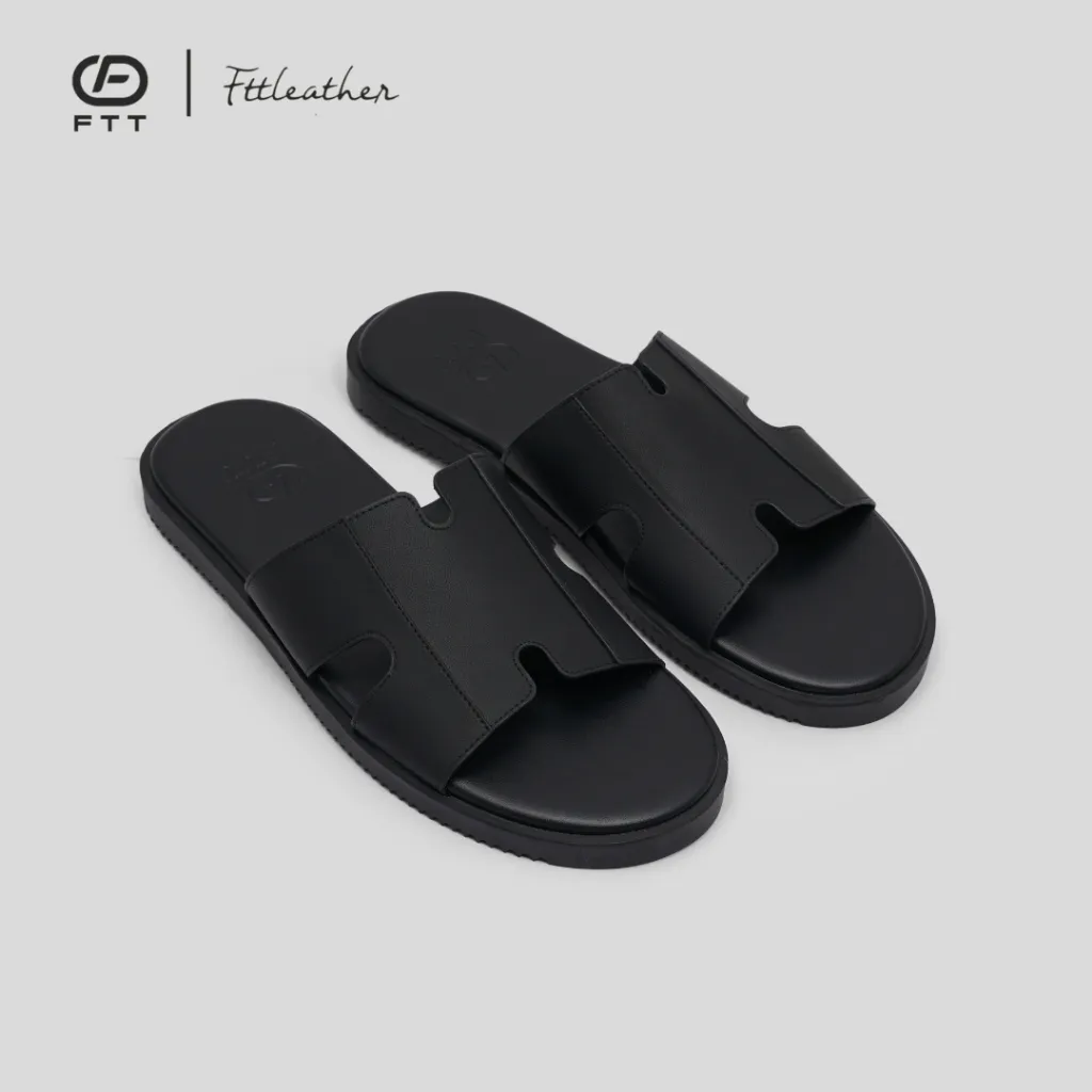 Ảnh Dép da nam chữ H FTT Leather da microfiber quai ngang dáng trơn đế TPR bền, nhẹ, độ bám tốt 2