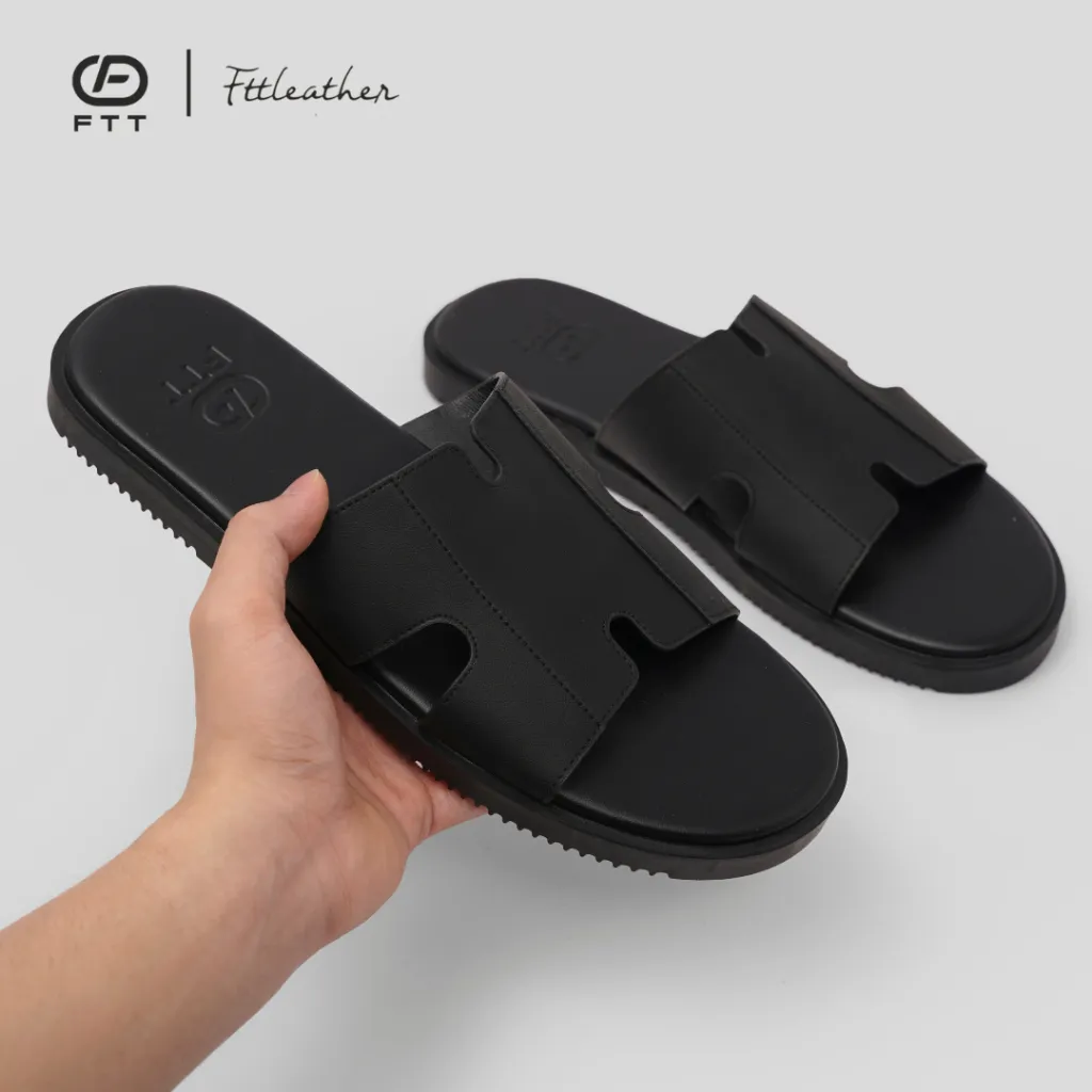 Ảnh Dép da nam chữ H FTT Leather da microfiber quai ngang dáng trơn đế TPR bền, nhẹ, độ bám tốt 3