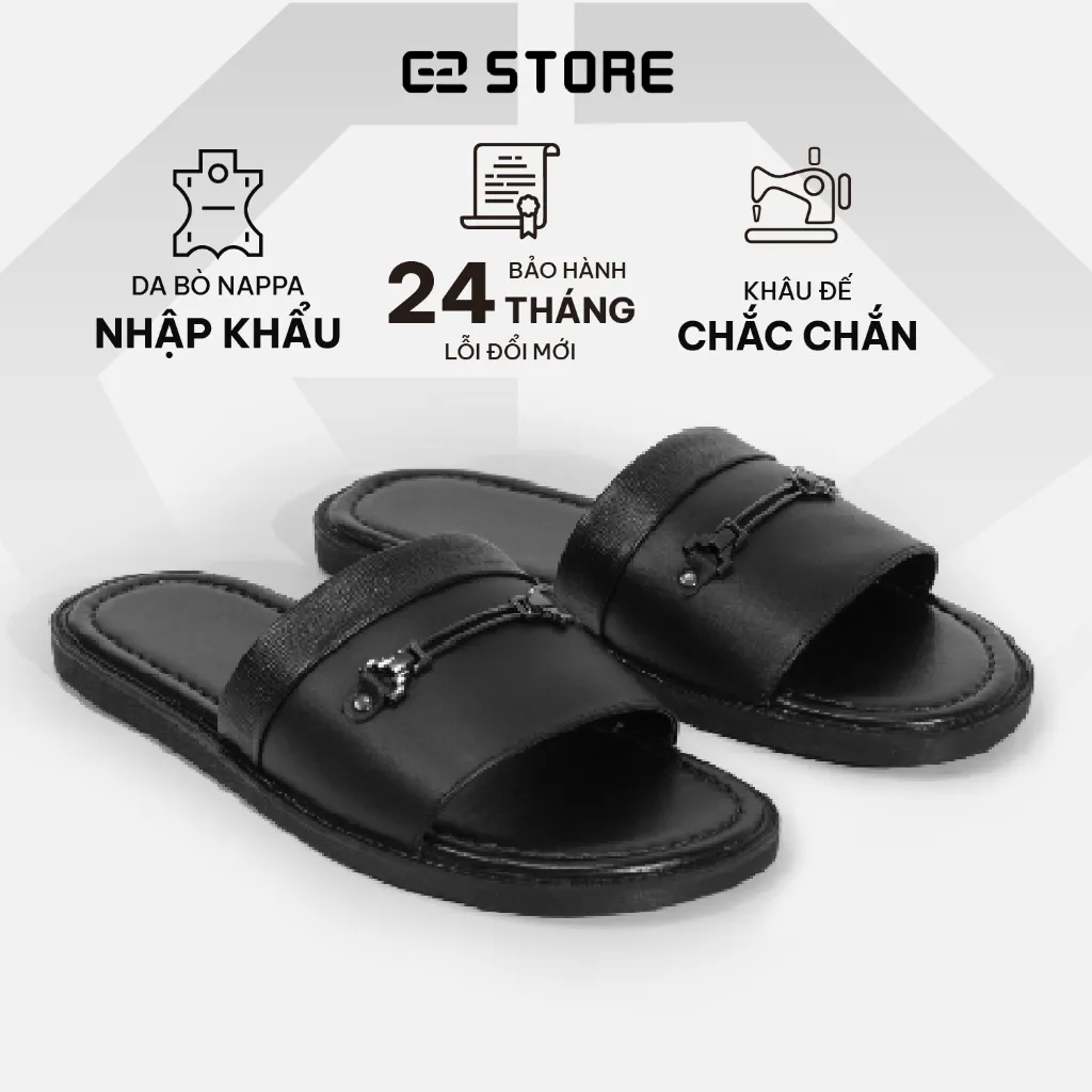 Ảnh Dép da nam G2 Gaia kiểu quai ngang, Dép lê nam chất liệu da bò đế khâu cao cấp thích hợp đi biển 1