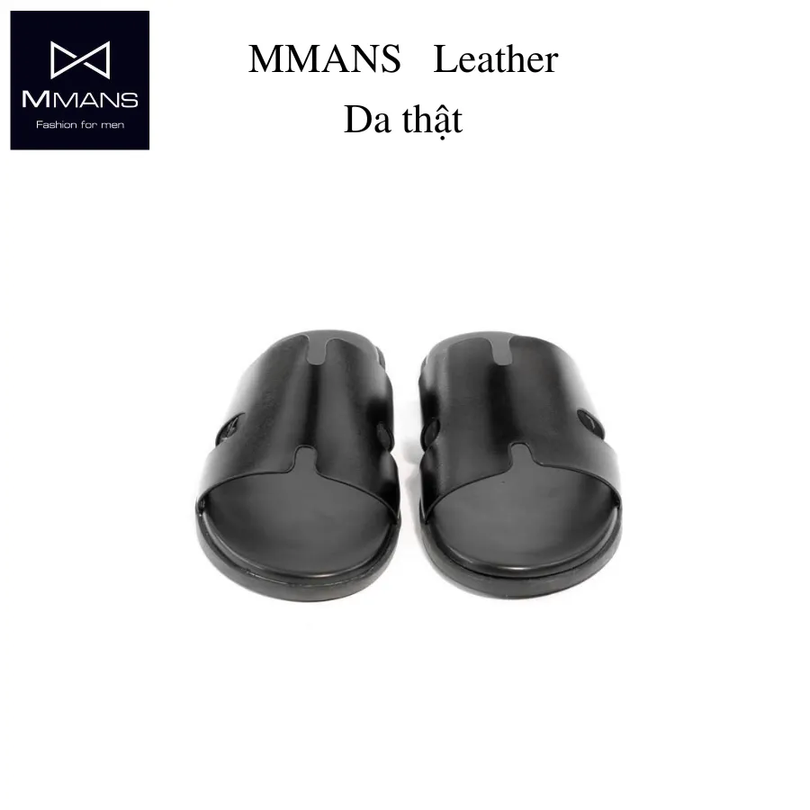 Ảnh Dép da nam quai ngang chữ H thương hiệu MMANS màu đen da tấm đế 2 lớp cao cấp tinh tế đơn giản 4