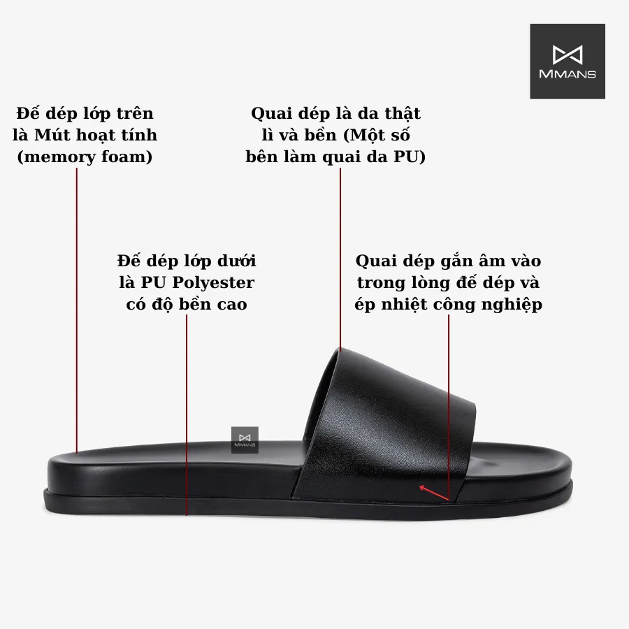 Ảnh Dép da nam quai ngang MMANS màu đen da tấm đế 2 lớp cao cấp tinh tế đơn giản êm ái sang trọng 2