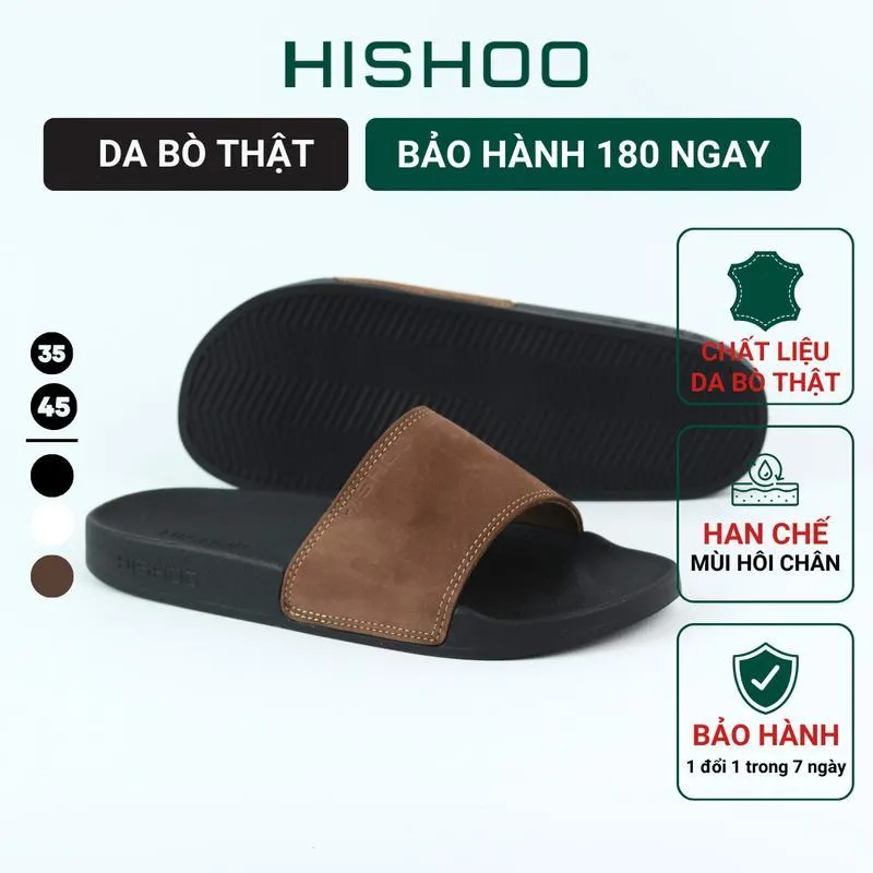 Ảnh Dép da nam quai ngang slipper nữ Đen Trắng Nâu da bò HISHOO thời trang cao cấp siêu nhẹ size 36-45 U114 1
